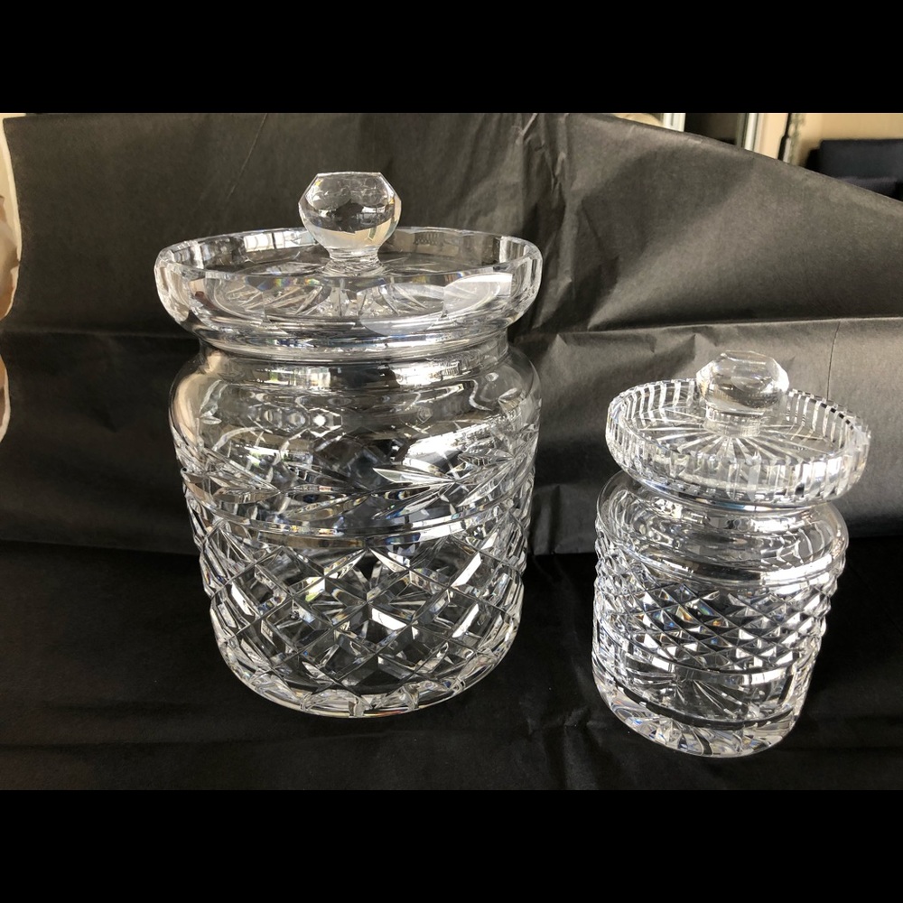 Waterford biscuit barrel and jam jar